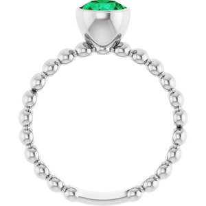 Sterling Silver Natural Emerald Family Beaded Stackable Ring