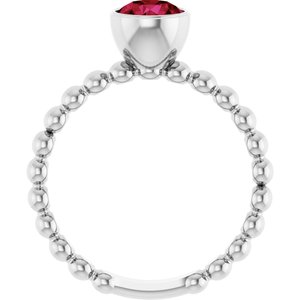 Sterling Silver Lab-Grown Ruby Family Beaded Stackable Ring