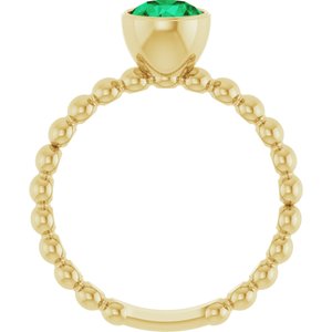 14K Yellow Gold Natural Emerald Family Beaded Stackable Ring