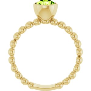 14K Yellow Gold Natural Peridot Family Beaded Stackable Ring