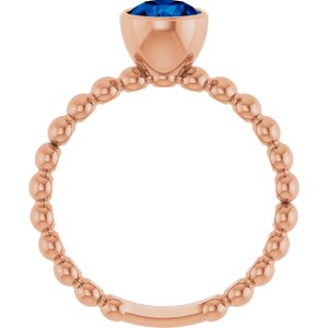 14K Rose Gold Lab-Grown Blue Sapphire Family Beaded Stackable Ring