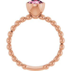 14K Rose Gold Natural Pink Tourmaline Family Beaded Stackable Ring