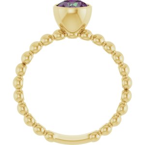 14K Yellow Gold Lab-Grown Alexandrite Family Beaded Stackable Ring