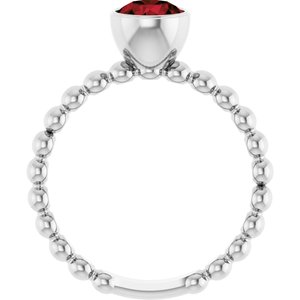 14K White Gold Natural Mozambique Garnet Family Beaded Stackable Ring