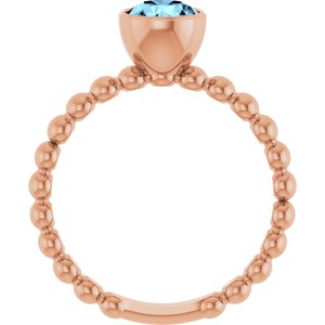14K Rose Gold Natural Aquamarine Family Beaded Stackable Ring