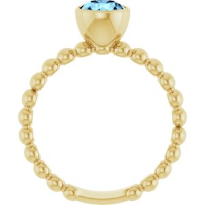 14K Yellow Gold Natural Aquamarine Family Beaded Stackable Ring