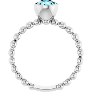 14K White Gold Natural Blue Zircon Family Beaded Stackable Ring