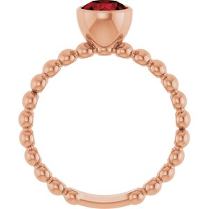 14K Rose Gold Natural Mozambique Garnet Family Beaded Stackable Ring