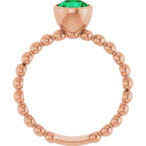 14K Rose Gold Natural Emerald Family Beaded Stackable Ring