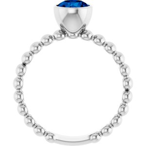 Sterling Silver Natural Blue Sapphire Family Beaded Stackable Ring