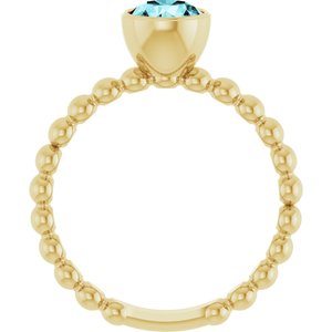 14K Yellow Gold Natural Blue Zircon Family Beaded Stackable Ring