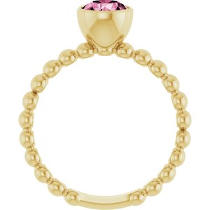 14K Yellow Gold Natural Pink Tourmaline Family Beaded Stackable Ring