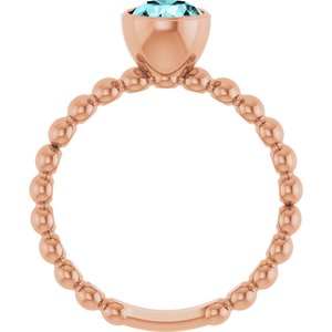 14K Rose Gold Natural Blue Zircon Family Beaded Stackable Ring
