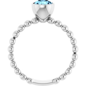 14K White Gold Natural Aquamarine Family Beaded Stackable Ring