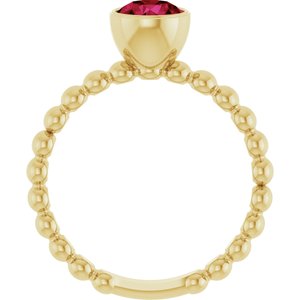 14K Yellow Gold Lab-Grown Ruby Family Beaded Stackable Ring