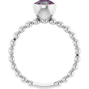 14K White Gold Lab-Grown Alexandrite Family Beaded Stackable Ring