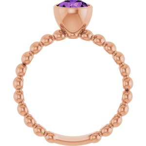 14K Rose Gold Natural Amethyst Family Beaded Stackable Ring