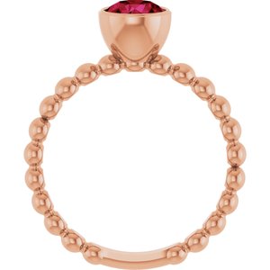 14K Rose Gold Lab-Grown Ruby Family Beaded Stackable Ring