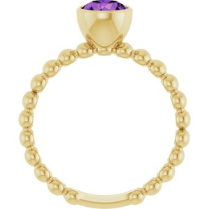 14K Yellow Gold Natural Amethyst Family Beaded Stackable Ring