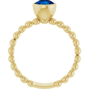 14K Yellow Gold Lab-Grown Blue Sapphire Family Beaded Stackable Ring