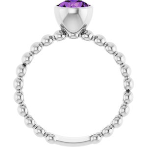 14K White Gold Natural Amethyst Family Beaded Stackable Ring