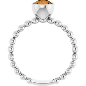 Sterling Silver Natural Citrine Family Beaded Stackable Ring