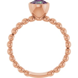 14K Rose Gold Lab-Grown Alexandrite Family Beaded Stackable Ring