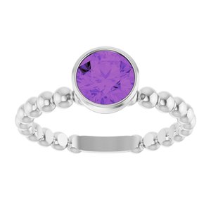 Sterling Silver Natural Amethyst Family Beaded Stackable Ring