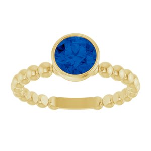 14K Yellow Gold Natural Blue Sapphire Family Beaded Stackable Ring