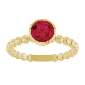 14K Yellow Gold Lab-Grown Ruby Family Beaded Stackable Ring