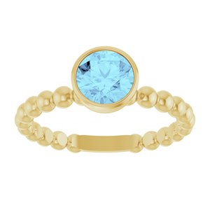 14K Yellow Gold Natural Aquamarine Family Beaded Stackable Ring