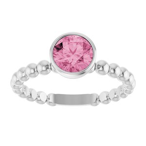 14K White Gold Natural Pink Tourmaline Family Beaded Stackable Ring