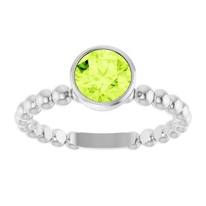 14K White Gold Natural Peridot Family Beaded Stackable Ring