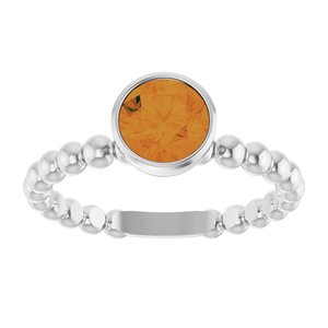 14K White Gold Natural Citrine Family Beaded Stackable Ring