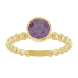14K Yellow Gold Lab-Grown Alexandrite Family Beaded Stackable Ring