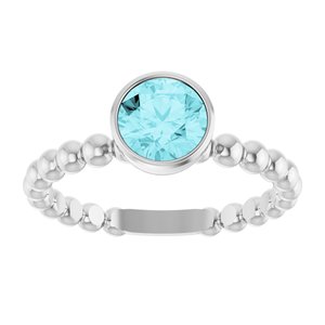 14K White Gold Natural Blue Zircon Family Beaded Stackable Ring
