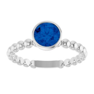 Sterling Silver Lab-Grown Blue Sapphire Family Beaded Stackable Ring