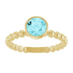 14K Yellow Gold Natural Blue Zircon Family Beaded Stackable Ring