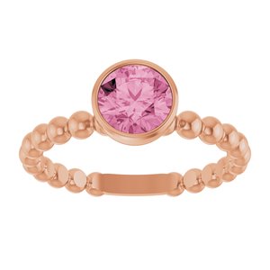 14K Rose Gold Natural Pink Tourmaline Family Beaded Stackable Ring