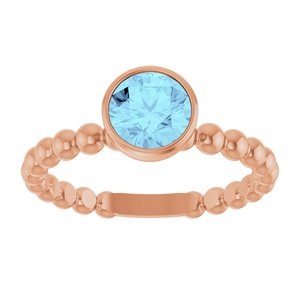 14K Rose Gold Natural Aquamarine Family Beaded Stackable Ring