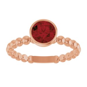 14K Rose Gold Natural Mozambique Garnet Family Beaded Stackable Ring