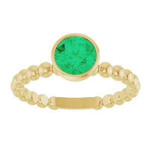 14K Yellow Gold Natural Emerald Family Beaded Stackable Ring