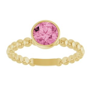 14K Yellow Gold Natural Pink Tourmaline Family Beaded Stackable Ring