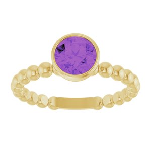 14K Yellow Gold Natural Amethyst Family Beaded Stackable Ring