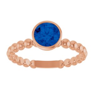 14K Rose Gold Natural Blue Sapphire Family Beaded Stackable Ring