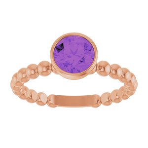 14K Rose Gold Natural Amethyst Family Beaded Stackable Ring