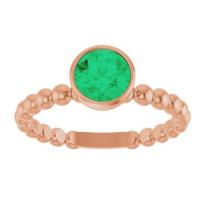14K Rose Gold Natural Emerald Family Beaded Stackable Ring