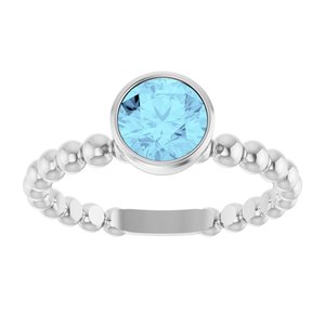 14K White Gold Natural Aquamarine Family Beaded Stackable Ring