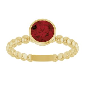 14K Yellow Gold Natural Mozambique Garnet Family Beaded Stackable Ring