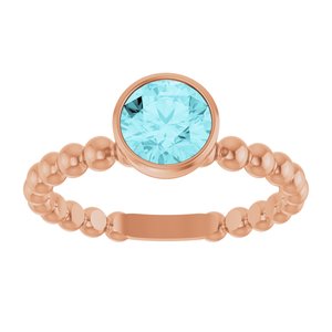 14K Rose Gold Natural Blue Zircon Family Beaded Stackable Ring